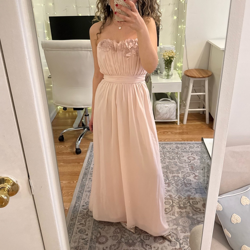 Strapless Pink Chiffon Prom Evening Dress